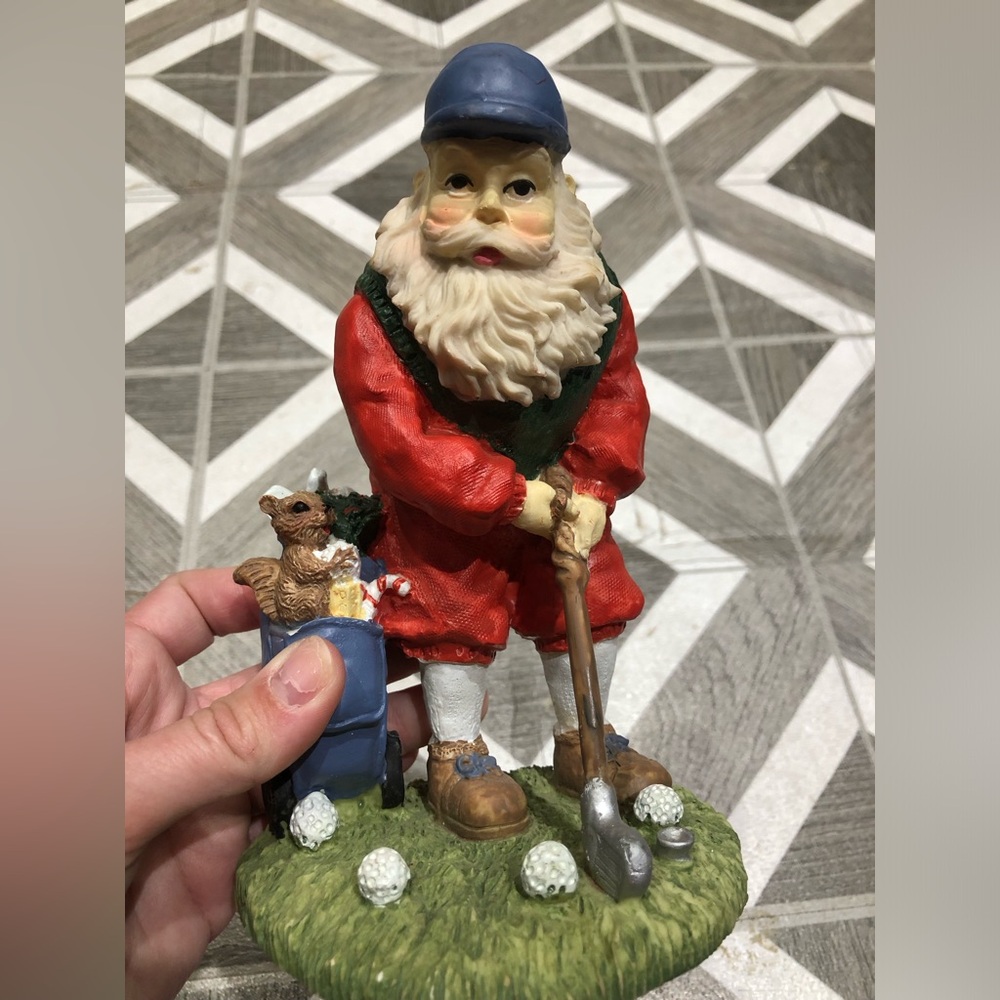 Golf Santa Clause figure with squirrel caddy funny cute decor putt